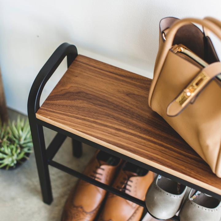 Actual product image Yamazaki shoe rack with wooden board - Tower - Black (4788)