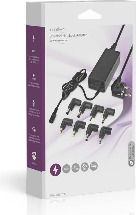 Image du produit Nedis Adaptateur pour ordinateur portable | GaN | 65 W | 5 / 9 / 12 / 15 / 20 V DC | 2,4 / 3,0 / 3,25 A | (65 W)