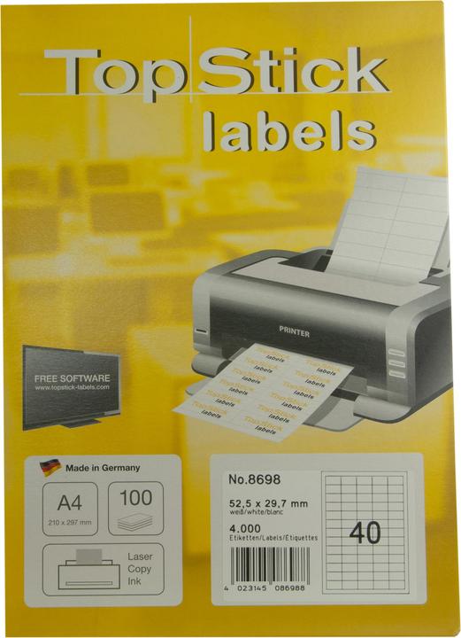 Produktbild TopStick TOP STICK Universal-Etiketten, 52,5 x 29,7 mm, 100 Blatt