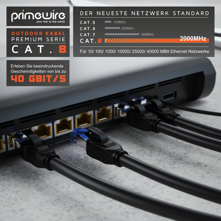 Actual product image Primewire Network cable CAT.8, LAN cable, RJ-45, Ethernet, outdoor patch cable CAT 8, IP66 40 Gbit/s S/FTP (S/FTP, CAT8.1, 5 m)