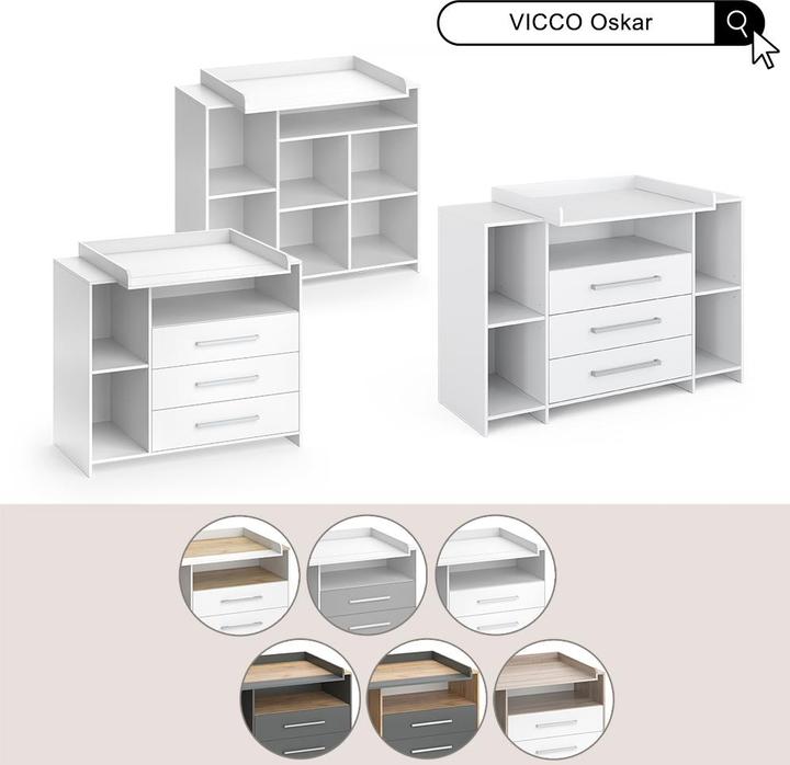 Produktbild Vichy Wickelkommode Oskar, Anthrazit/Goldkraft Eiche, 143.2 x 93 cm mit 3 Schubladen
