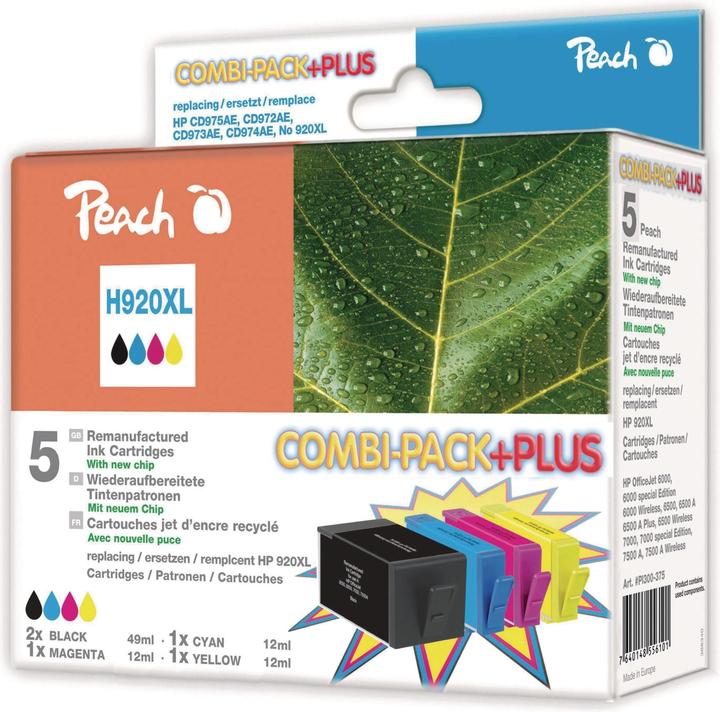 Image du produit Peach Cartouches d'encre Spar Plus avec puce compatible avec le n° 920XL (M, C, Y, CF)