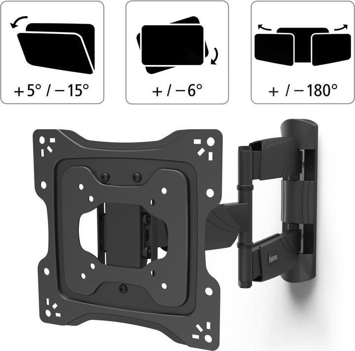 Image du produit Hama Support TV mural, pivotant, inclinable, antivol, 122 cm (48"), 25 kg (Mur, 48", 25 kg)