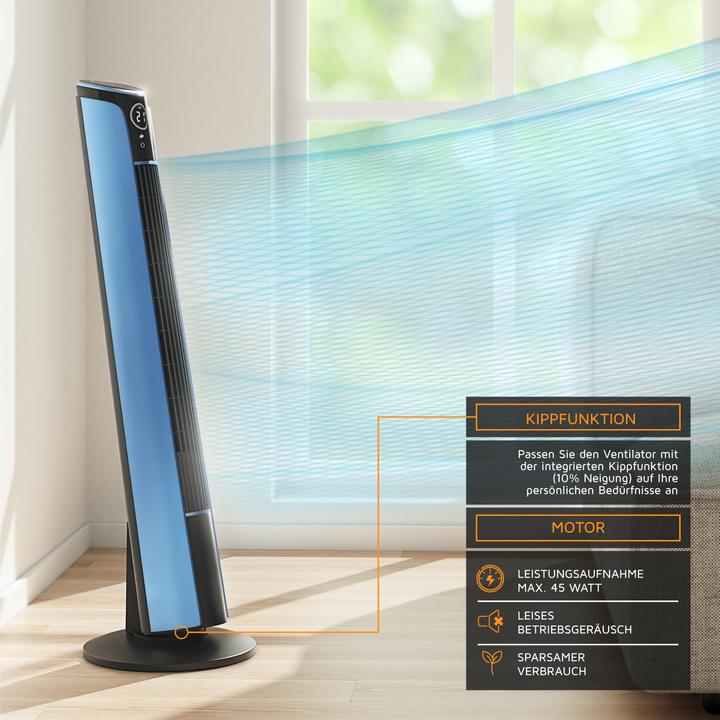 Produktbild Brandson Turmventilator, Fernbedienung, Standventilator 108 cm, 10° neigbar, Oszillation, 4 Modi, blau (52 dB)