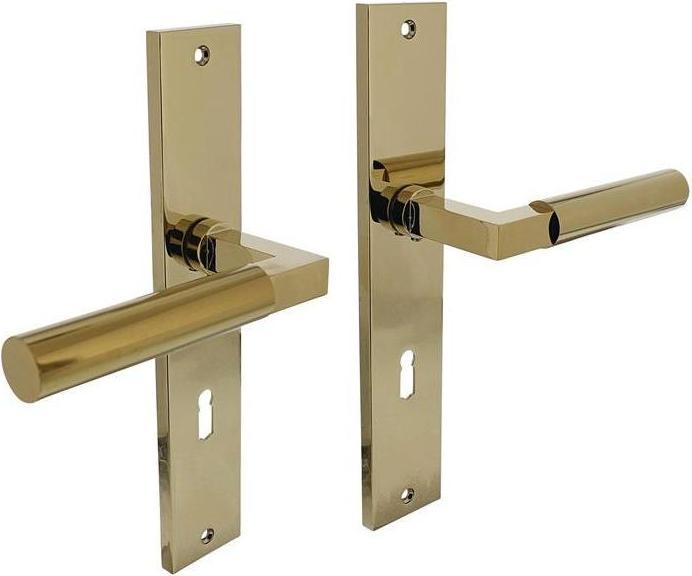 Intersteel Langschildschildgarnitur Baustil Aluminium F3 Messing BB 72 mm DIN links / rechts (Türgarnitur)