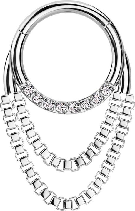 Produktbild Star Piercing Micro Segmentring klappbar silber front Kristalle silber Anhänger zwei Ketten (Chirurgenstahl 316L, ohne Messing)
