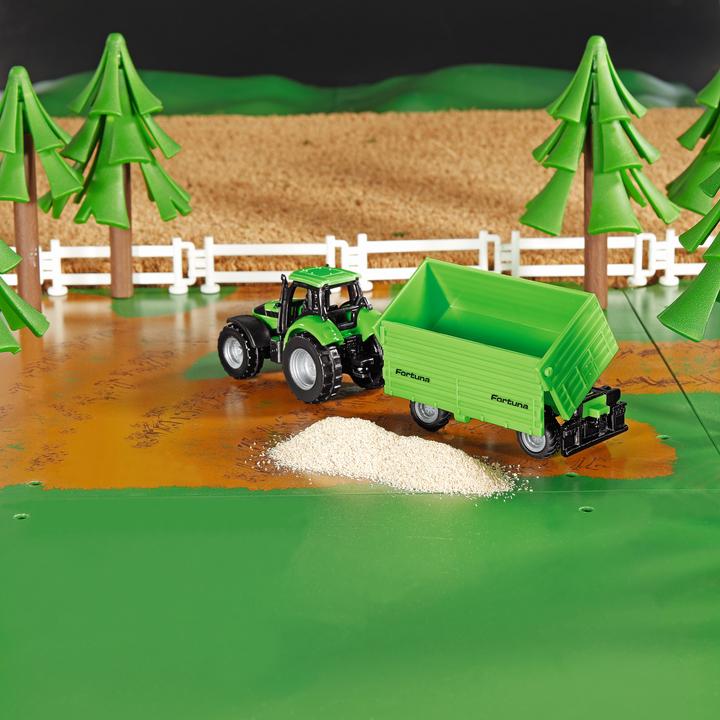 Actual product image Siku DEUTZ-FAHR with Fortuna 2-axle trailer