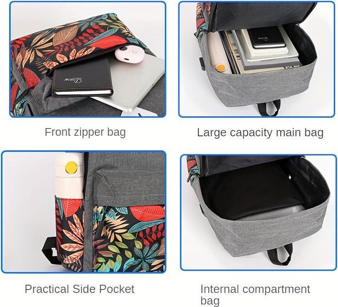 Produktbild Only-Bags.Store Klassische Blätter Muster Rucksack Set, grosse Kapazität Lagerung Rucksack mit quadratischen