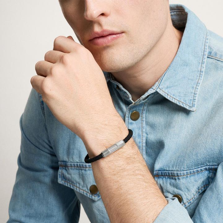 Image du produit Fossil JF04884040 Heren Armband (sieraad) 18 cm - Zilverkleurig (19 cm, Acier inoxydable, Silicone)