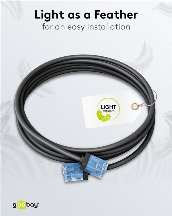 Produktbild Goobay Ultraflexibles CAT 6A Patchkabel, slim, U/UTP, schwarz (U/UTP, CAT6a, 0.50 m)