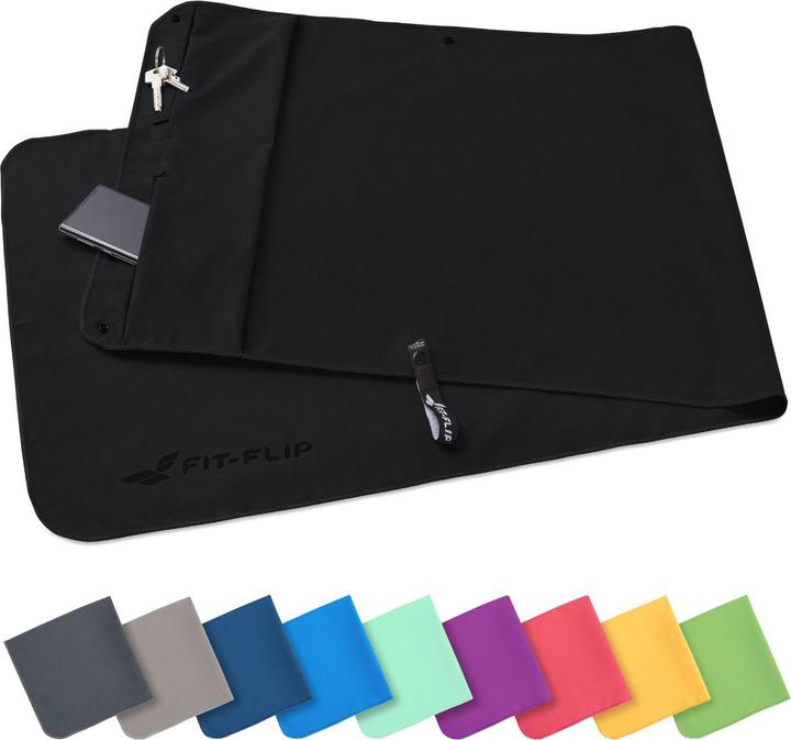 Fit-Flip Fitnesshandtuch Mikrofaser mit Reissverschlusstasche 130x48cm (130 x 48 cm)