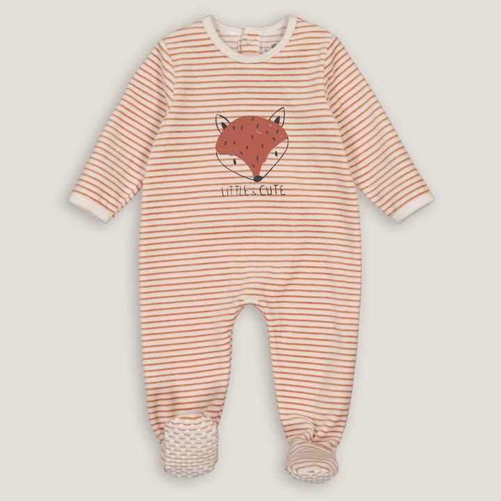 La Redoute Collections Pyjama aus Samt mit Streifen und Fuchsmotiv vorne