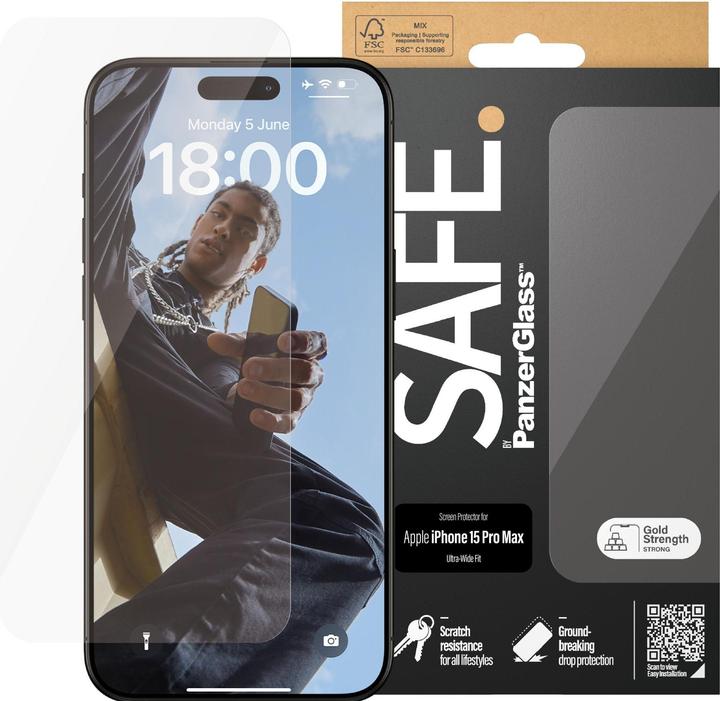 Produktbild PanzerGlass SAFE. Screen Protector Ultra-Wide Fit (1 Stück, Apple iPhone 15 Pro Max)