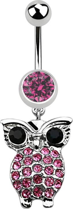 Produktbild Star Piercing Banane silber mit Anhänger Eule und grossen Augen pink (Chirurgenstahl 316L, ohne Messing)