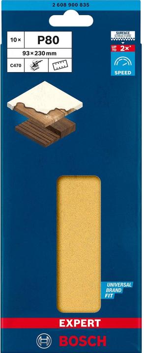 Produktbild Bosch Professional Zubehör EXPERT C470 Schleifpapier mit 8 Löchern für Schwingschleifer, 93 x 230 mm, G 80, 10-tlg. (80)