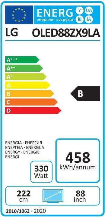 Label énergétique LG TÉLÉVISEUR OLED 88ZX9 (88", OLED, 8K, 2020)
