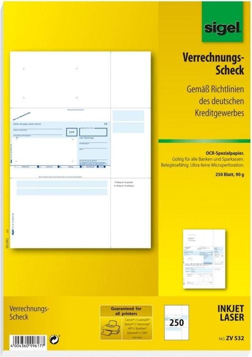 Immagine prodotto Sigel 250 SEPA assegni incrociati moduli bancari ZV532 (250 x)
