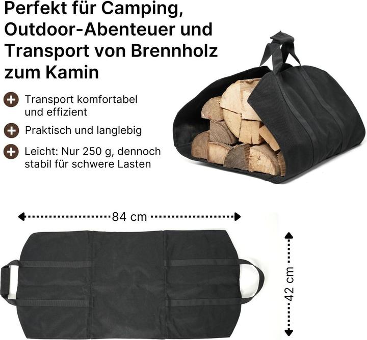 Immagine prodotto Hermex Borsa porta legna Borsa per caminetto Porta legna da esterno Aiuto per il trasporto della legna da (42 x 84 cm)