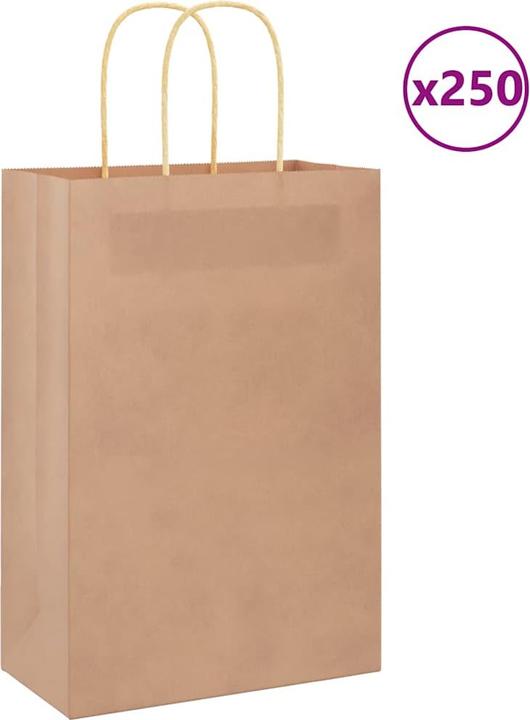 Immagine prodotto VidaXL Sacchetti di carta kraft 250 pezzi con maniglia marrone 22x11x31 cm (Borsa da regalo, 250 x)