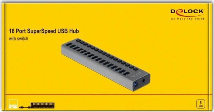 Productafbeelding Delock Externe SuperSpeed USB-hub met 16 poorten + schakelaar (USB-B, 16 Havens)