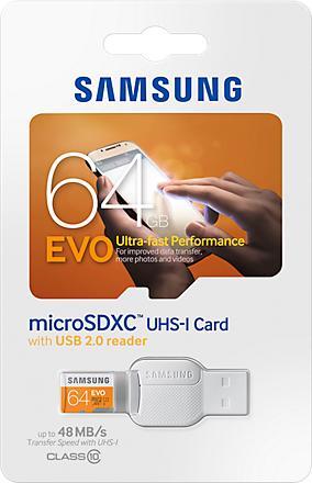 Actual product image Samsung EVO microSDXC with adapter (64 GB, microSDXC, U1, UHS-I)