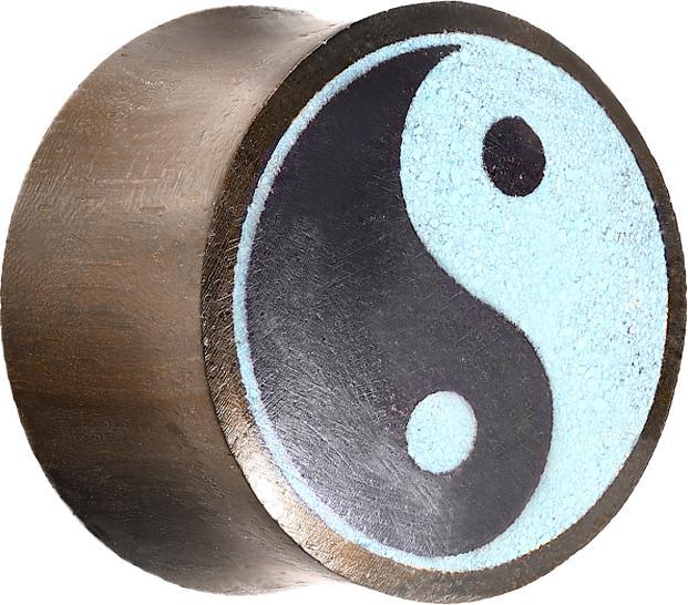 Produktbild Star Piercing Flared Plug aus Sonoholz mit Türkis Yin Yang (ohne Messing, Organisch)