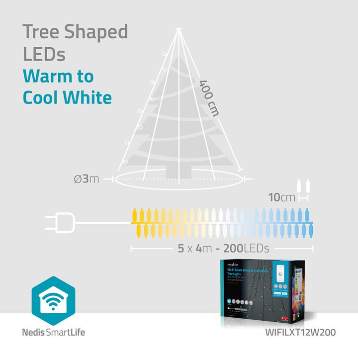 Actual product image Nedis SmartLife Decorative LED | Wi-Fi | Warm to Cool White | 200 LED's | 5 x 4 m | Android™ / IOS (White, Warm white, 2000 cm, Indoor, Outdoor)
