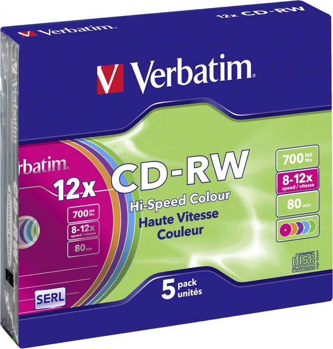 Image du produit Verbatim CD-RW, 12x, 700MB, paquet de 5, couleur (5 x)