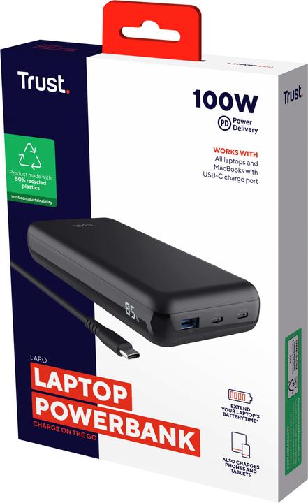 Image du produit Trust Laro 100w Powerbank Pour Ordinateur Portable (20000 mAh, 100 W, 100 Wh)