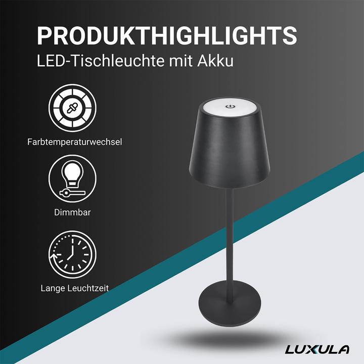 Actual product image Luxula LED rechargeable table lamp LX700160, 3W, 200lm, dimming and CCT function (200 lm)