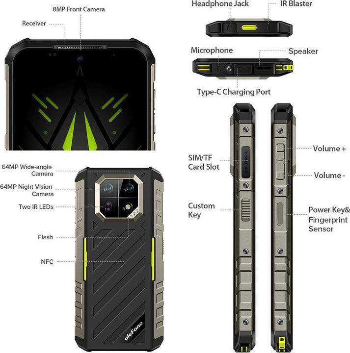 Actual product image Ulefone Armor 22 (256 GB, Black, 6.58", Dual SIM, 64 Mpx, 4G)