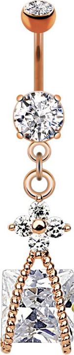 Star Piercing Banane rosegold mit zwei Kugeln Kristall silber Anhänger Kristall im Seil (Messing, Chirurgenstahl 316L)