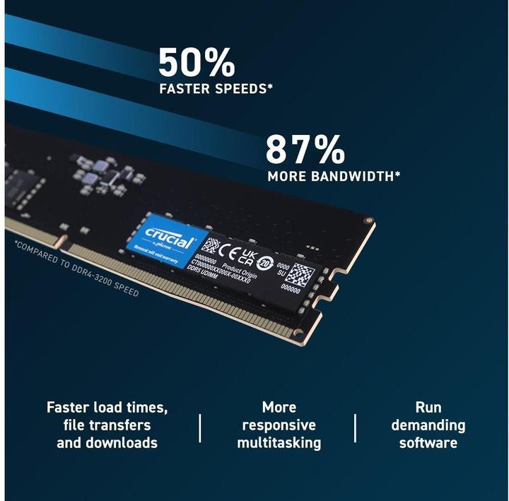 Productafbeelding Crucial Desktop Memory (1 x 16GB, 5600 MHz, DDR5 RAM, DIMM 288 pin)