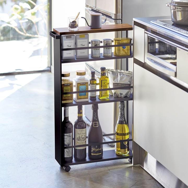 Produktbild Yamazaki Schmaler Rollwagen mit Holzablage TOWER