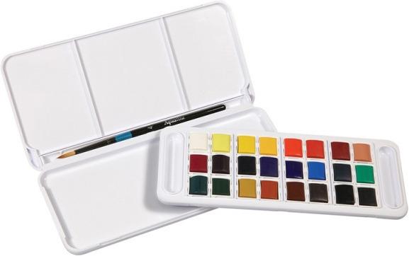Produktbild Daler-Rowney Aquarellfarbe Aquafine New (Kadmiumgelb, alizarinkarmesin, Chromoxidgrün, Ultramarinblau dunkel, Blattgrün, Gummigut, Zitronengelb, Portraitrosa, Preussichblau, Kobaltviolett, Zinnober, Kobaltblau, Chinesischweiss, Kadmiumrot, Colin Blau, Hook. kleiner Aquarellpinsel, Purpurlack)