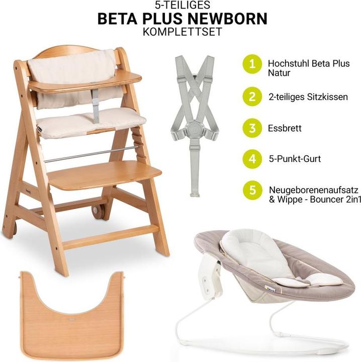 Produktbild Hauck Hochstühle Beta Plus Natural 5-tlg. Newborn-Set - Hochstuhl + (Hochstuhl)