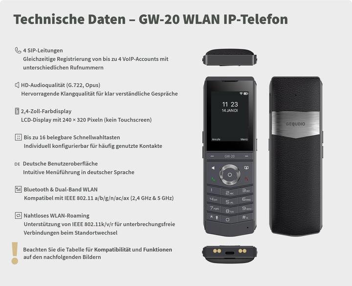Productafbeelding Gequdio GW-20 WLAN IP Telefon mit Ladeschale, SIP kompatibel