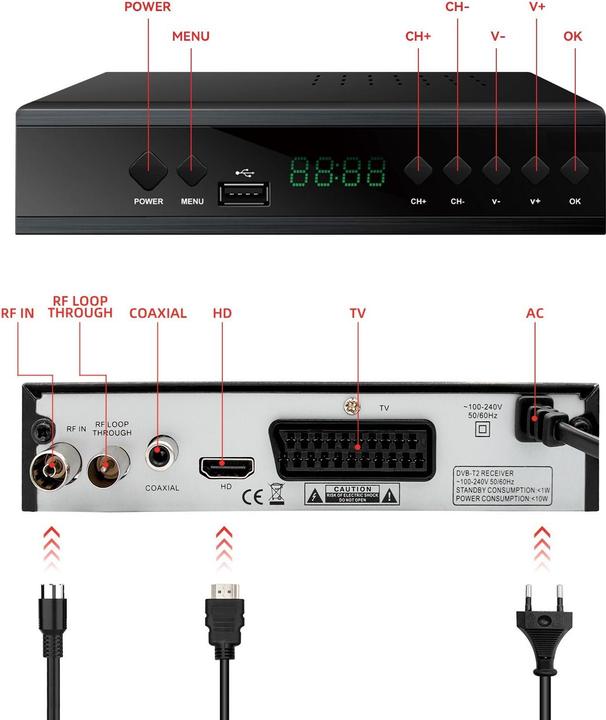 Image du produit Extralink Accueil | Décodeur DVB-T2 TV Tuner | H.265 HEVC FULL HD USB HDMI + télécommande
