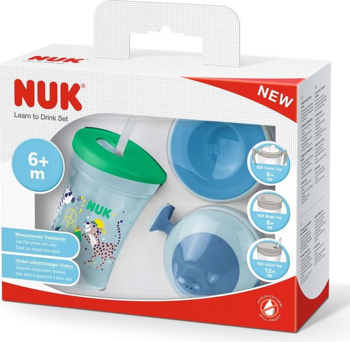 Image du produit NUK Kit biberon 230 ml avec différents embouts, 6 mois et +, vert & bleu