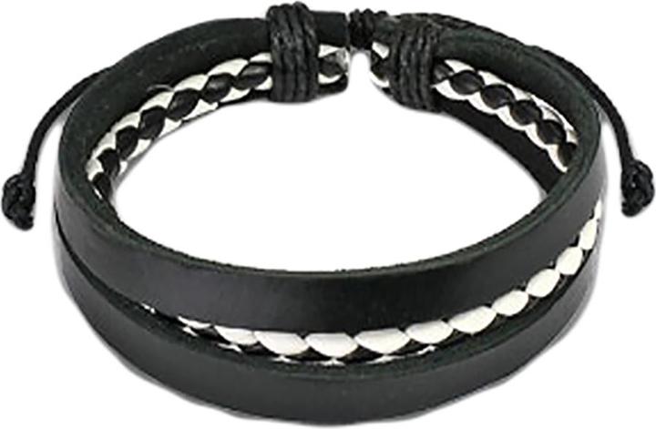 Produktbild Star Piercing Lederarmband schwarz mittig geflochten (Leder, ohne Messing)