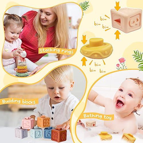 Produktbild Activity Board 4 in 1 Baby Spielzeug 6 Monate - 3 Jahre, Stapelturm, UFO Silikon Zugschnur Spielzeug