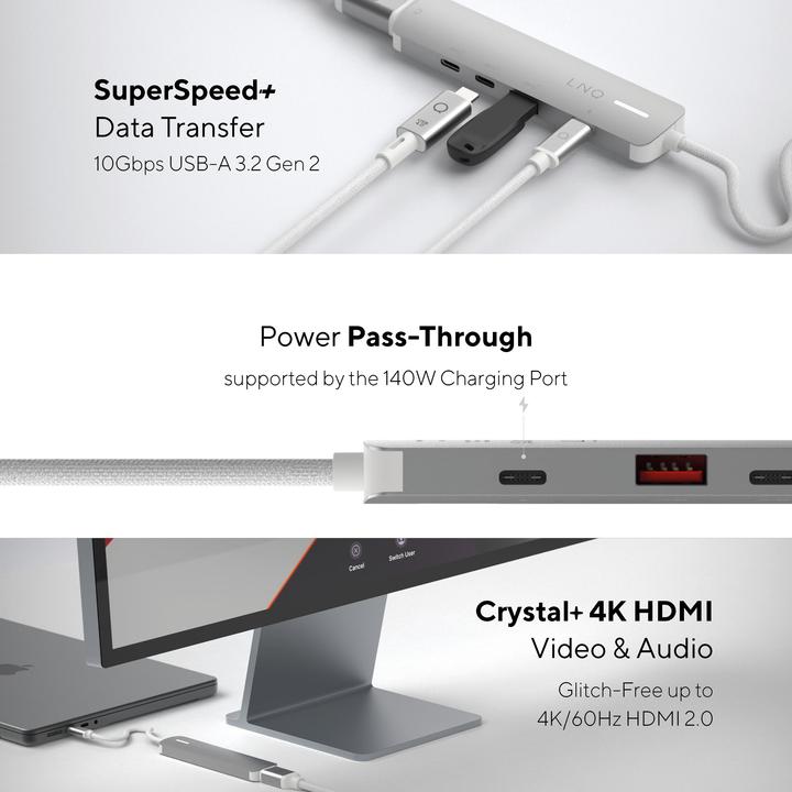 Actual product image LINQ Connects 5in1 PRO USB-C Multiport Hub 140W (USB-C, 5 Ports)
