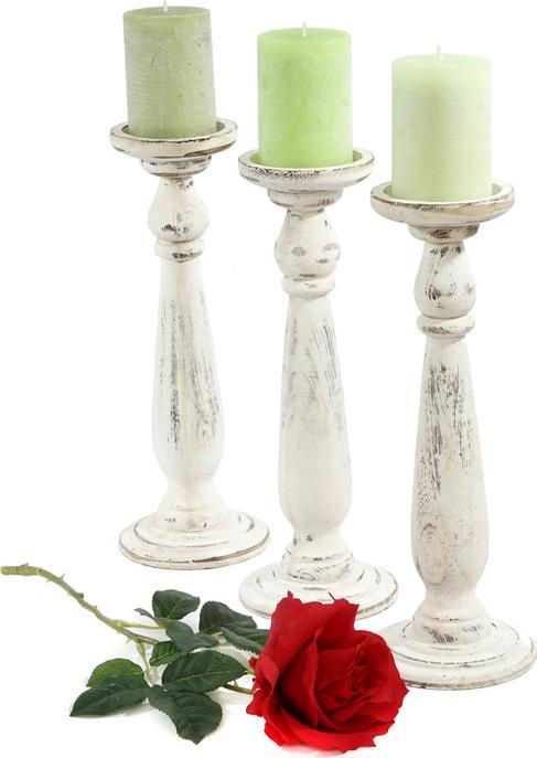 Immagine prodotto Swisshandel24 Set di 3 candelabri, portacandele, look Shabby Vintage Altezza 35cm Bianco