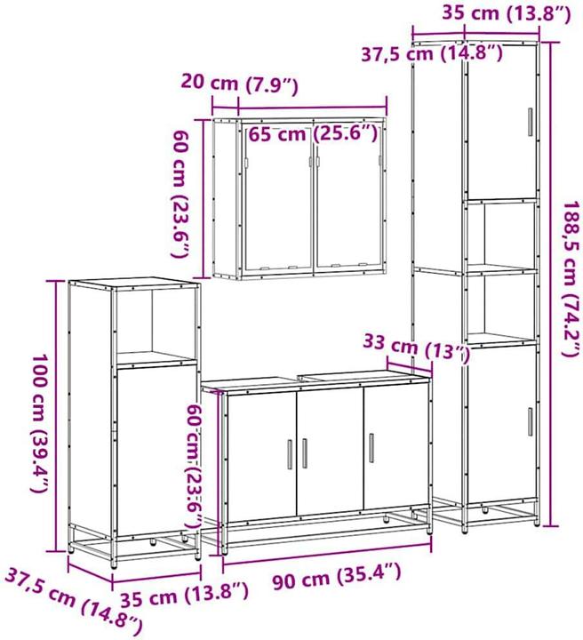 Immagine prodotto VidaXL Set di mobili da bagno da 4 pezzi Set di mobili da bagno in legno effetto rovere marrone