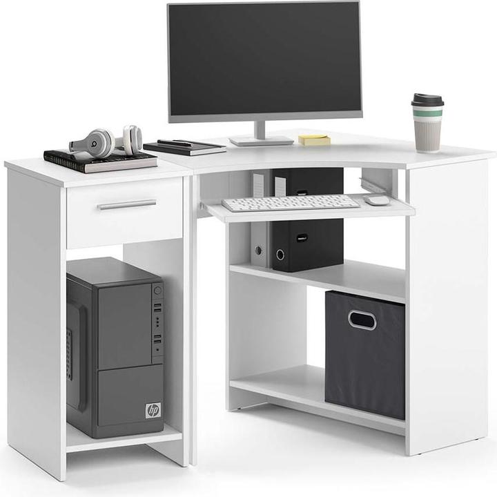Actual product image Vicco Odin corner desk, white, 83 x 76 cm Set with PC cabinet
