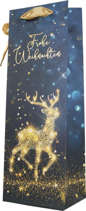 Produktbild Idena Flaschentasche Weihnachten schwarz/gold 12x9x36cm (Geschenktüte)
