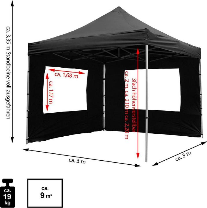 Produktbild VCM Aluminium-Faltpavillon schwarz (300 cm, 300 cm)