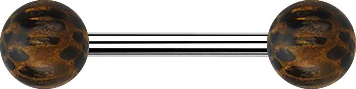 Produktbild Star Piercing Barbell silber mit zwei Kugeln aus Palmholz (ohne Messing, Chirurgenstahl 316L)