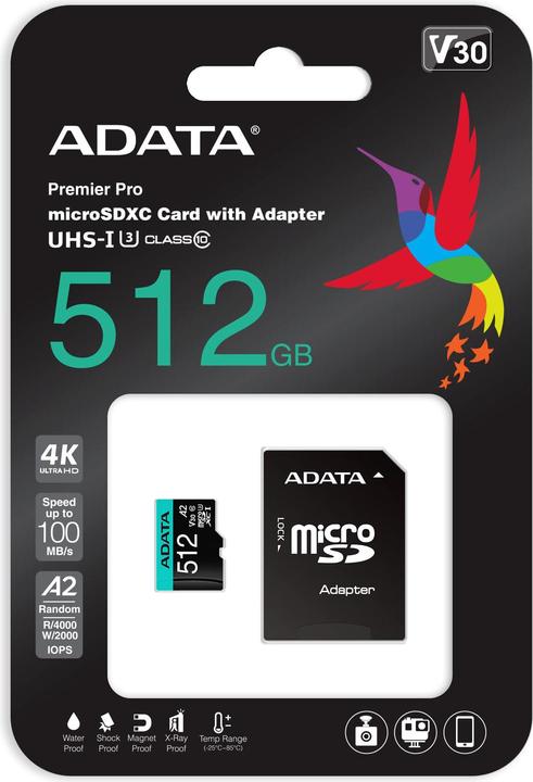 Produktbild Adata Premier Pro Inkl. Adapter (512 GB, microSDHC, U3, UHS-I)