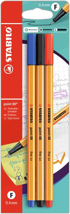 STABILO Fineliner Point 88 (Schwarz/blau/rot, 3 x)